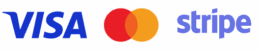 Logo-urile Visa, Mastercard și Stripe afișate unul l&acirc;ngă altul pe un fundal alb, reprezent&acirc;nd opțiuni de plată sigure pentru eliberare cazier judiciar online.